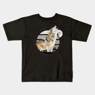 Howling Wolf During Full Moon Kids T-Shirt